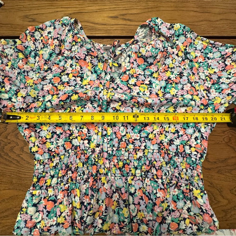 Gap Women’s Size L Relaxed Smocked Splitneck‎ Mini Dress Spring Floral - Picture 11 of 11